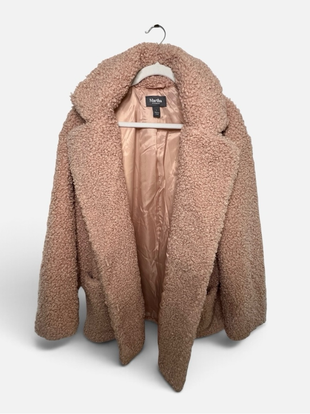 Martha Stewart New Pink Plush Teddy Bear Coat Jacket Faux Fur Sherpa Large - Picture 4 of 8